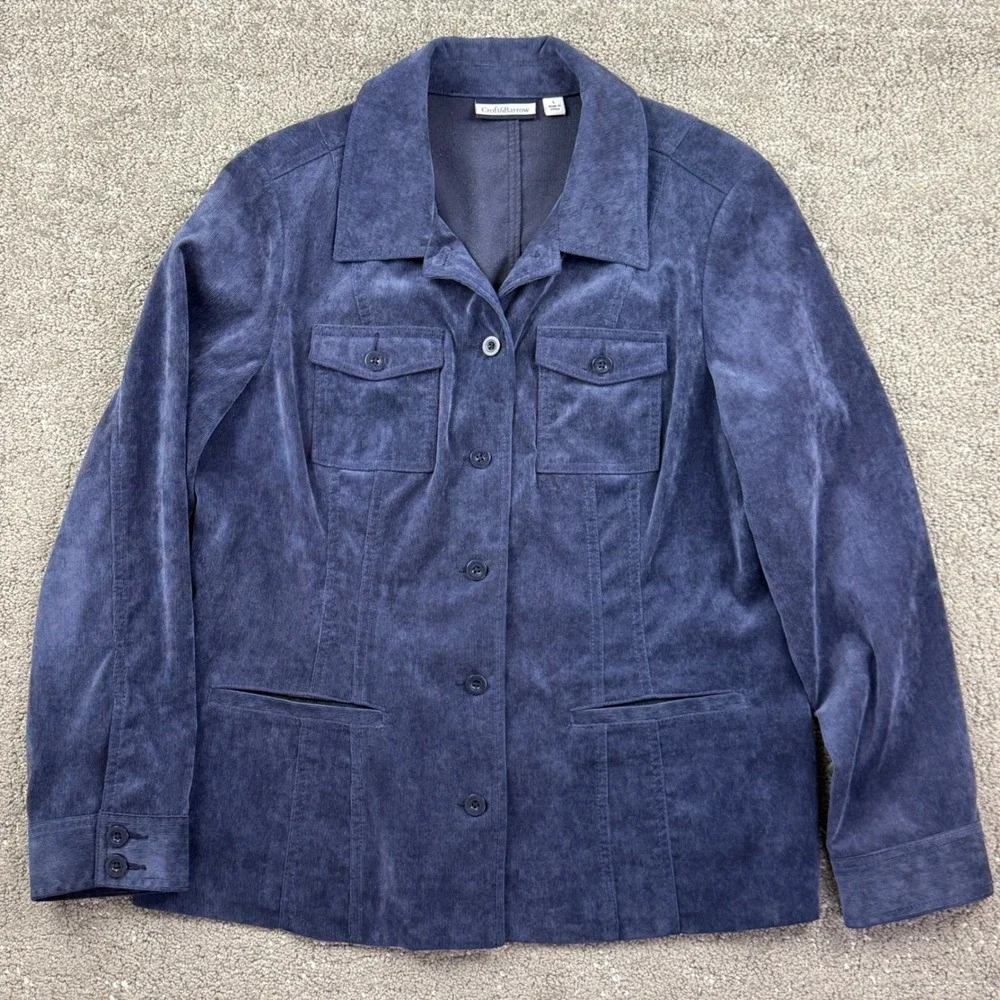 Croft & Barrow Jacket Womens L Blue Corduroy Button Front Utility Casual Classic